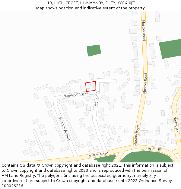 19, HIGH CROFT, HUNMANBY, FILEY, YO14 0JZ: Location map and indicative extent of plot