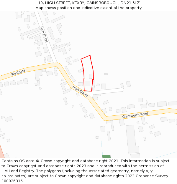 19, HIGH STREET, KEXBY, GAINSBOROUGH, DN21 5LZ: Location map and indicative extent of plot