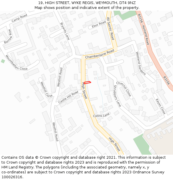 19, HIGH STREET, WYKE REGIS, WEYMOUTH, DT4 9NZ: Location map and indicative extent of plot