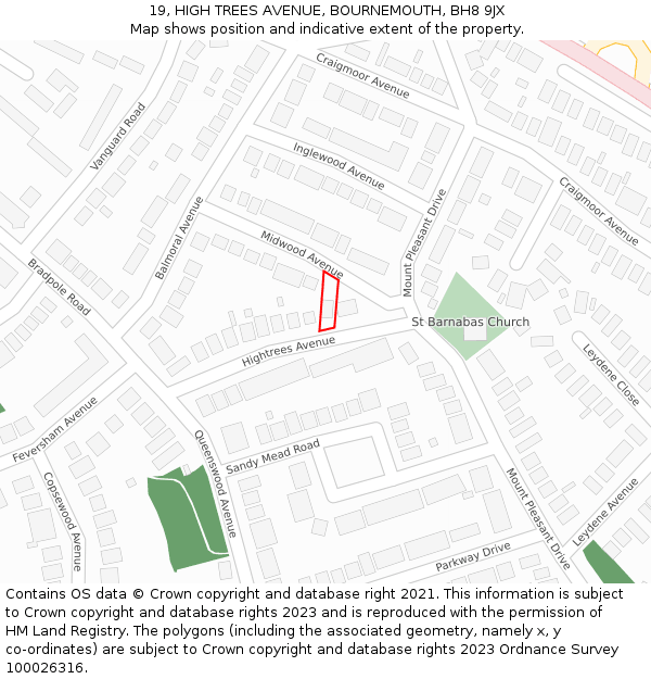 19, HIGH TREES AVENUE, BOURNEMOUTH, BH8 9JX: Location map and indicative extent of plot