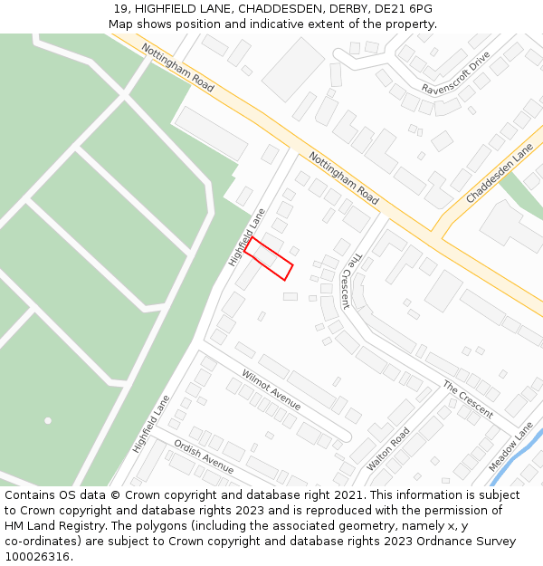 19, HIGHFIELD LANE, CHADDESDEN, DERBY, DE21 6PG: Location map and indicative extent of plot