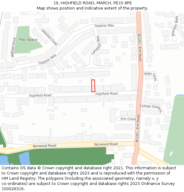19, HIGHFIELD ROAD, MARCH, PE15 8PE: Location map and indicative extent of plot