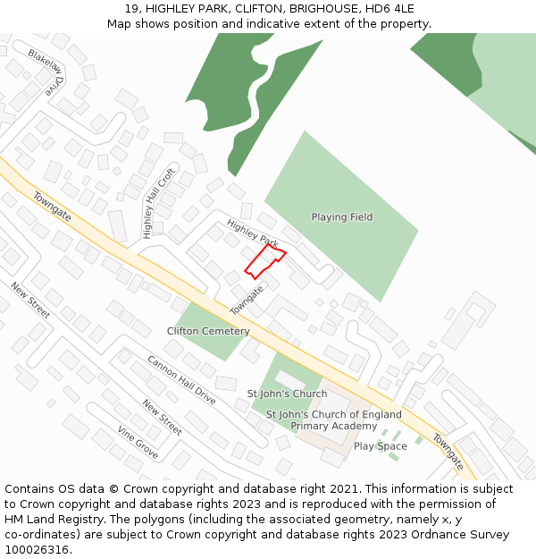 19, HIGHLEY PARK, CLIFTON, BRIGHOUSE, HD6 4LE: Location map and indicative extent of plot