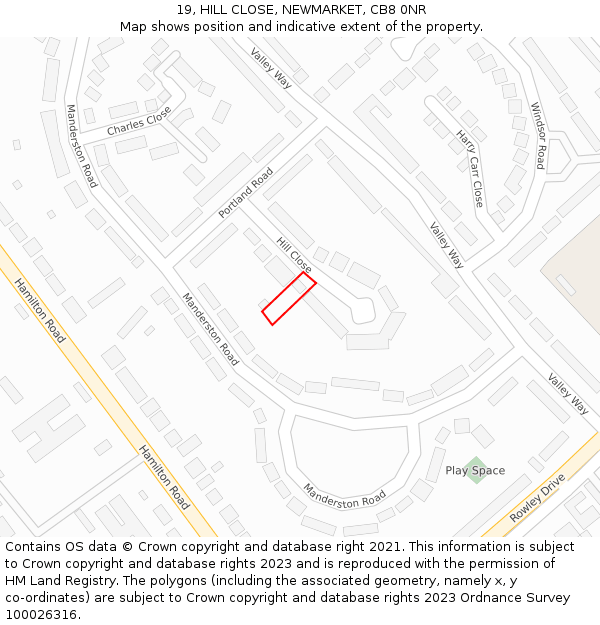 19, HILL CLOSE, NEWMARKET, CB8 0NR: Location map and indicative extent of plot