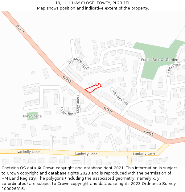19, HILL HAY CLOSE, FOWEY, PL23 1EL: Location map and indicative extent of plot
