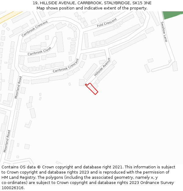 19, HILLSIDE AVENUE, CARRBROOK, STALYBRIDGE, SK15 3NE: Location map and indicative extent of plot