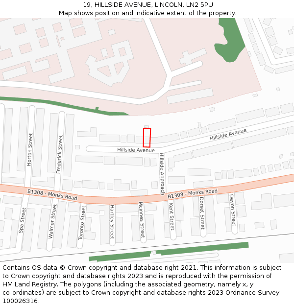 19, HILLSIDE AVENUE, LINCOLN, LN2 5PU: Location map and indicative extent of plot
