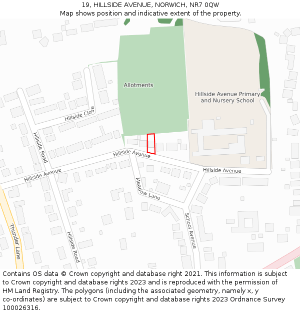 19, HILLSIDE AVENUE, NORWICH, NR7 0QW: Location map and indicative extent of plot