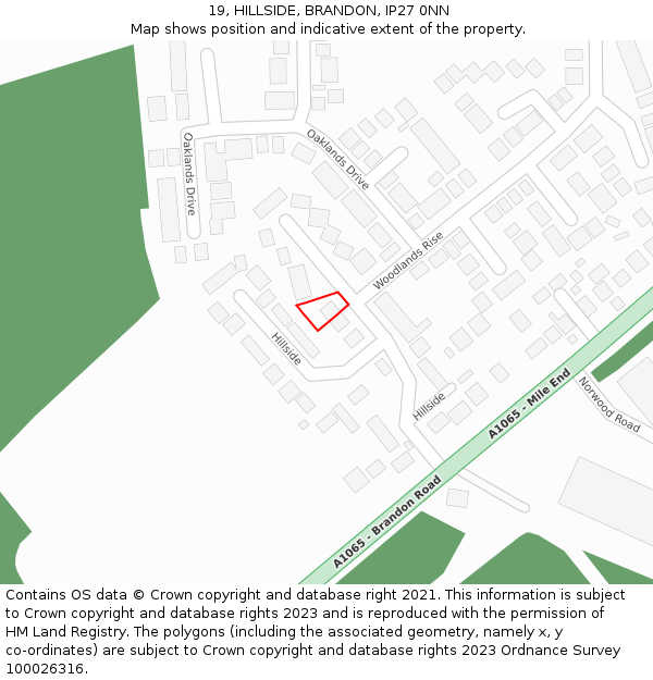19, HILLSIDE, BRANDON, IP27 0NN: Location map and indicative extent of plot