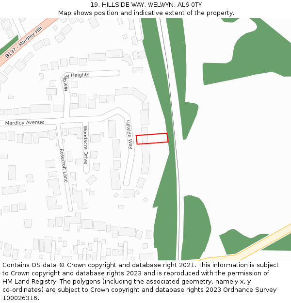 19, HILLSIDE WAY, WELWYN, AL6 0TY: Location map and indicative extent of plot
