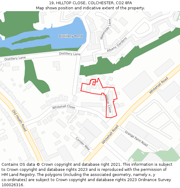 19, HILLTOP CLOSE, COLCHESTER, CO2 8FA: Location map and indicative extent of plot