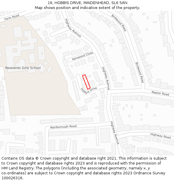 19, HOBBIS DRIVE, MAIDENHEAD, SL6 5AN: Location map and indicative extent of plot