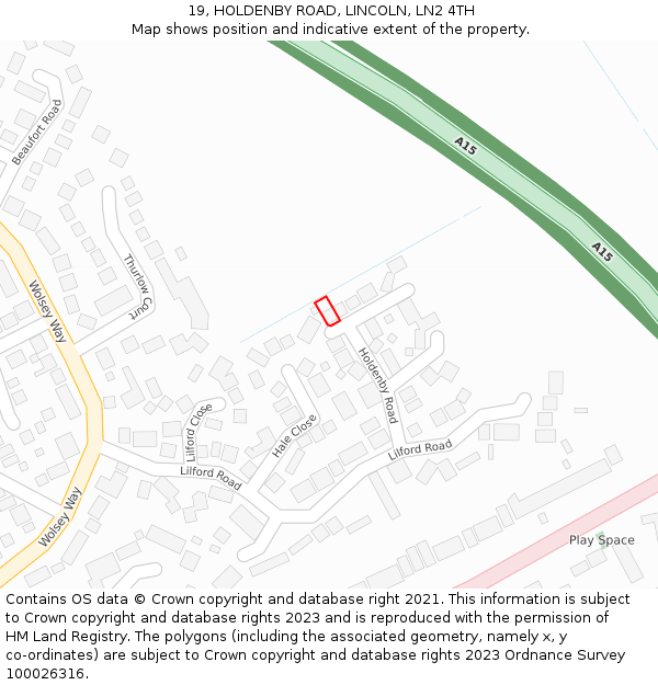 19, HOLDENBY ROAD, LINCOLN, LN2 4TH: Location map and indicative extent of plot
