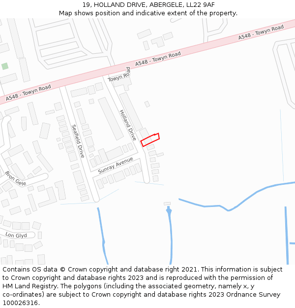 19, HOLLAND DRIVE, ABERGELE, LL22 9AF: Location map and indicative extent of plot