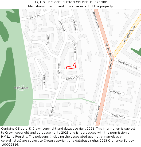 19, HOLLY CLOSE, SUTTON COLDFIELD, B76 2PD: Location map and indicative extent of plot