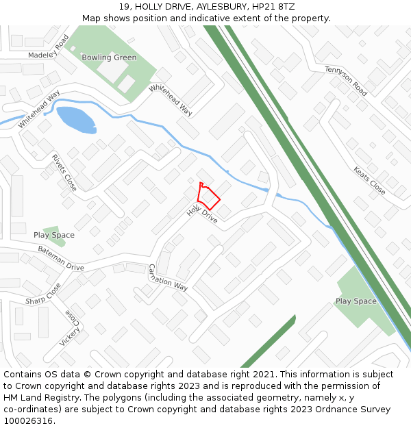 19, HOLLY DRIVE, AYLESBURY, HP21 8TZ: Location map and indicative extent of plot