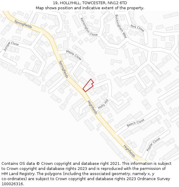 19, HOLLYHILL, TOWCESTER, NN12 6TD: Location map and indicative extent of plot