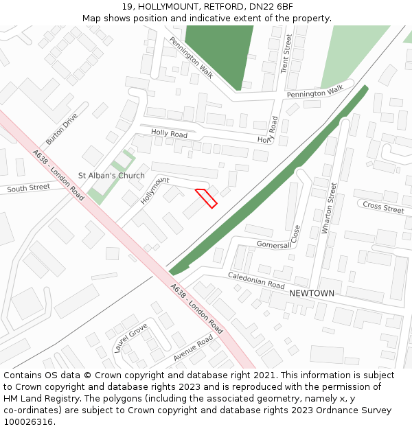 19, HOLLYMOUNT, RETFORD, DN22 6BF: Location map and indicative extent of plot