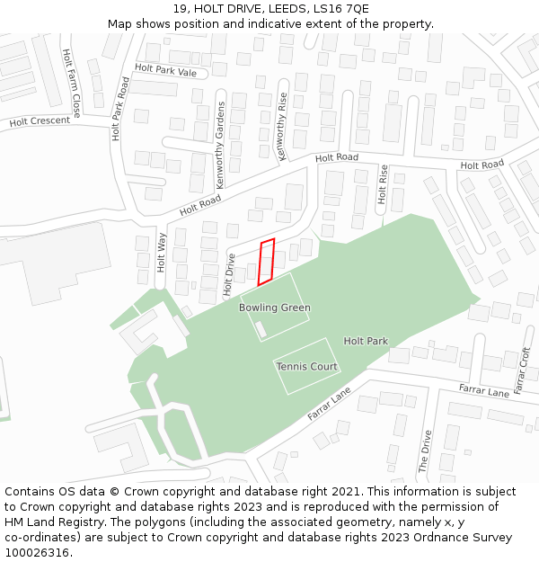 19, HOLT DRIVE, LEEDS, LS16 7QE: Location map and indicative extent of plot
