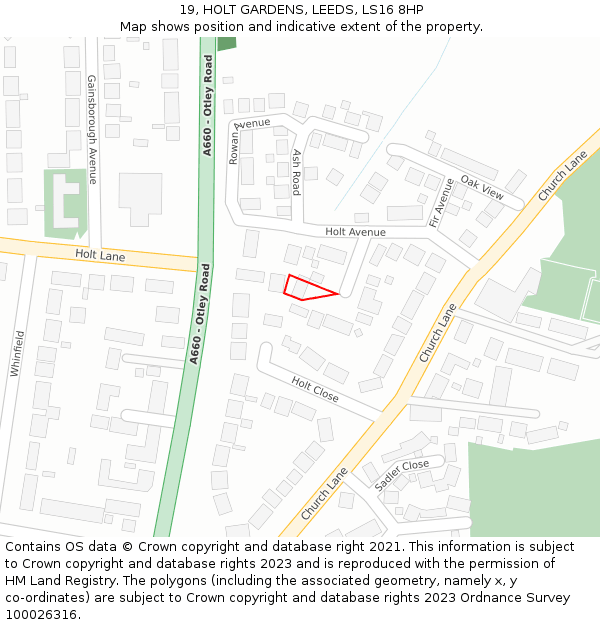 19, HOLT GARDENS, LEEDS, LS16 8HP: Location map and indicative extent of plot