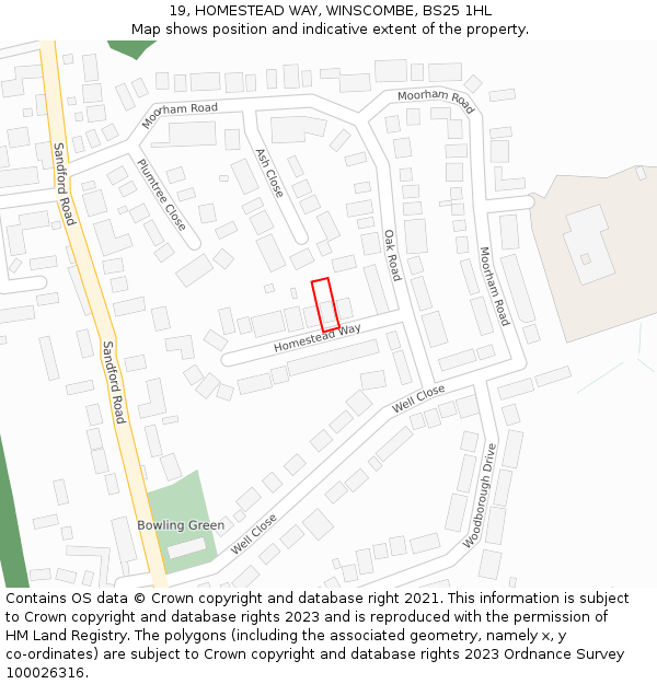 19, HOMESTEAD WAY, WINSCOMBE, BS25 1HL: Location map and indicative extent of plot
