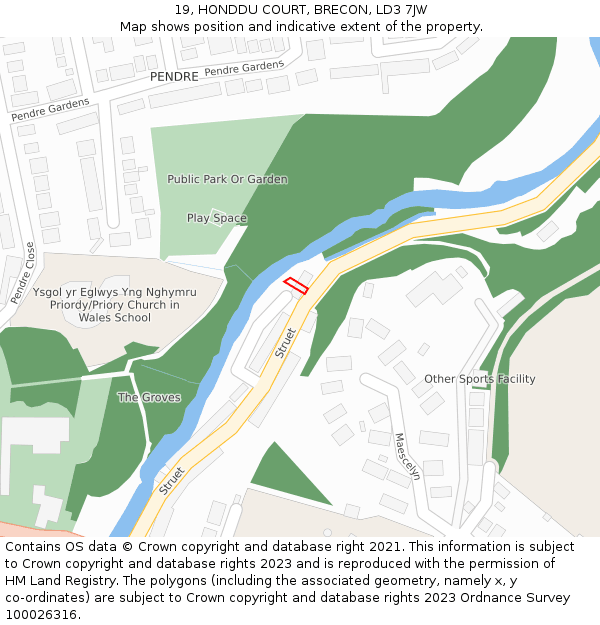 19, HONDDU COURT, BRECON, LD3 7JW: Location map and indicative extent of plot