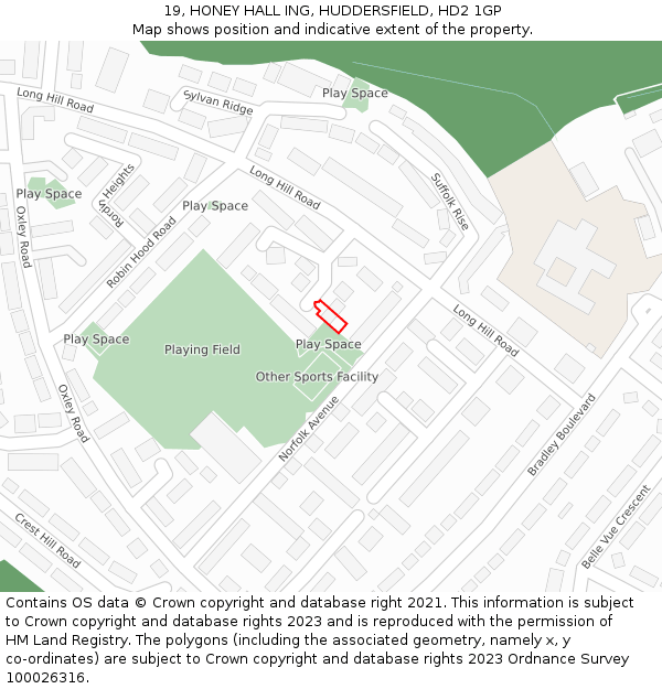 19, HONEY HALL ING, HUDDERSFIELD, HD2 1GP: Location map and indicative extent of plot