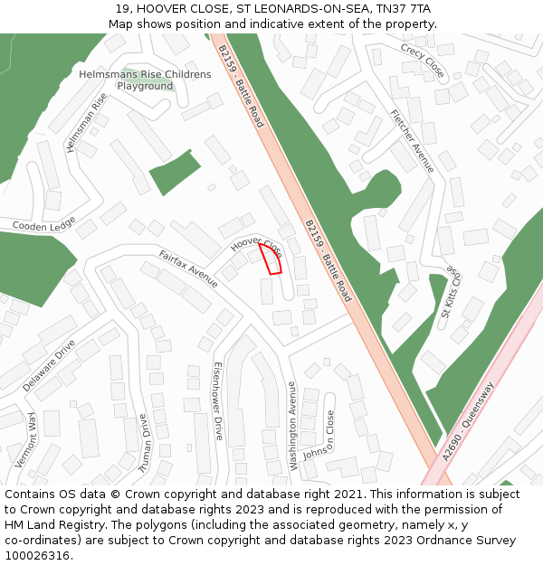 19, HOOVER CLOSE, ST LEONARDS-ON-SEA, TN37 7TA: Location map and indicative extent of plot