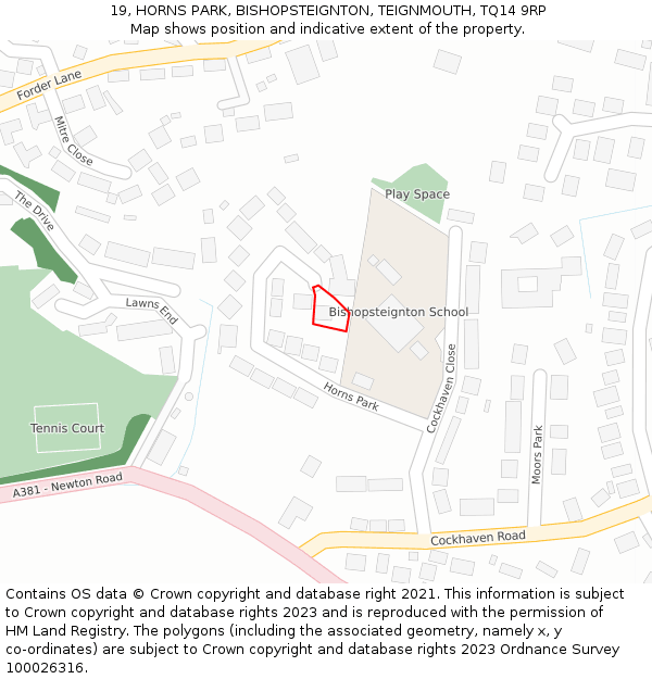 19, HORNS PARK, BISHOPSTEIGNTON, TEIGNMOUTH, TQ14 9RP: Location map and indicative extent of plot