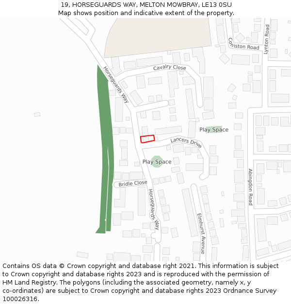 19, HORSEGUARDS WAY, MELTON MOWBRAY, LE13 0SU: Location map and indicative extent of plot
