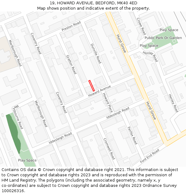 19, HOWARD AVENUE, BEDFORD, MK40 4ED: Location map and indicative extent of plot