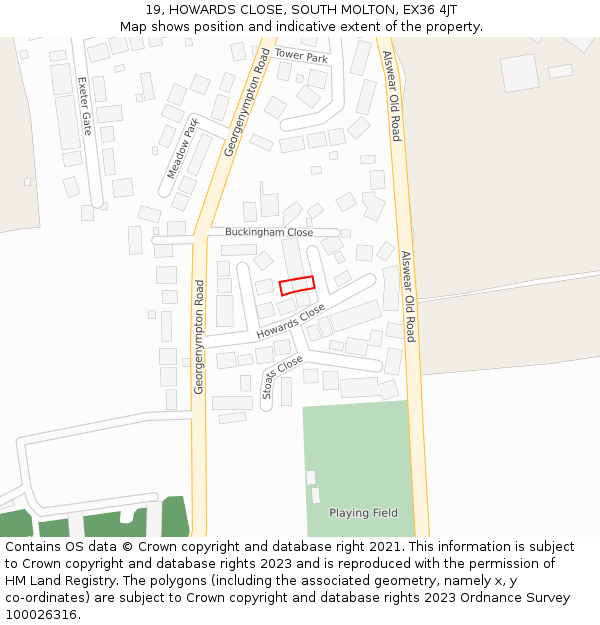 19, HOWARDS CLOSE, SOUTH MOLTON, EX36 4JT: Location map and indicative extent of plot