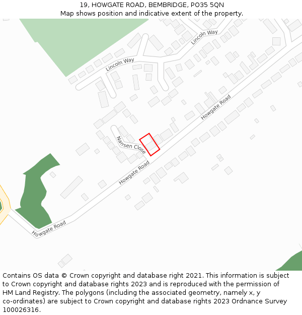 19, HOWGATE ROAD, BEMBRIDGE, PO35 5QN: Location map and indicative extent of plot