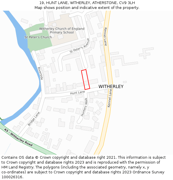 19, HUNT LANE, WITHERLEY, ATHERSTONE, CV9 3LH: Location map and indicative extent of plot