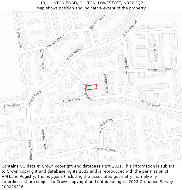19, HUNTON ROAD, OULTON, LOWESTOFT, NR32 3QP: Location map and indicative extent of plot