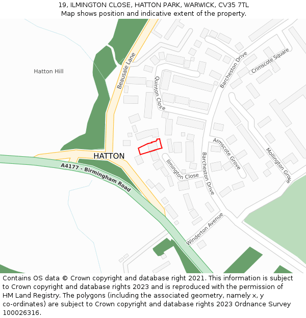 19, ILMINGTON CLOSE, HATTON PARK, WARWICK, CV35 7TL: Location map and indicative extent of plot