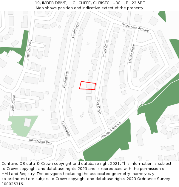 19, IMBER DRIVE, HIGHCLIFFE, CHRISTCHURCH, BH23 5BE: Location map and indicative extent of plot