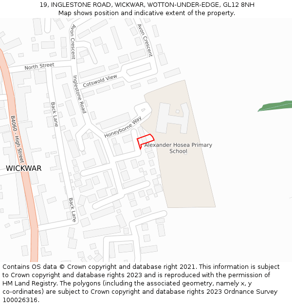 19, INGLESTONE ROAD, WICKWAR, WOTTON-UNDER-EDGE, GL12 8NH: Location map and indicative extent of plot