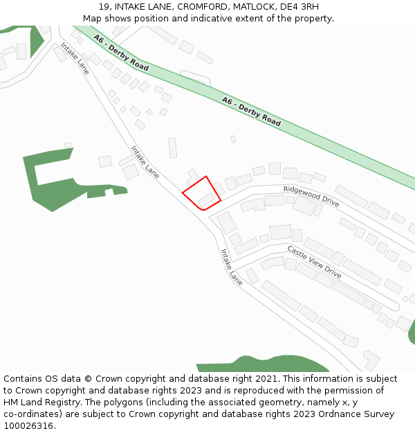 19, INTAKE LANE, CROMFORD, MATLOCK, DE4 3RH: Location map and indicative extent of plot