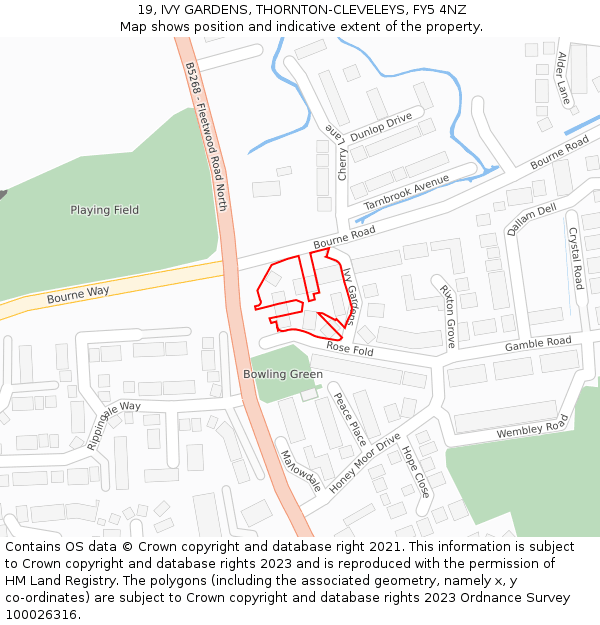 19, IVY GARDENS, THORNTON-CLEVELEYS, FY5 4NZ: Location map and indicative extent of plot