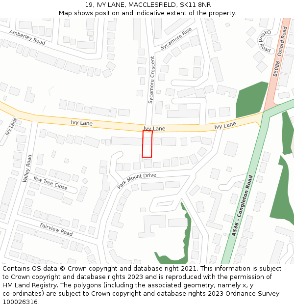 19, IVY LANE, MACCLESFIELD, SK11 8NR: Location map and indicative extent of plot