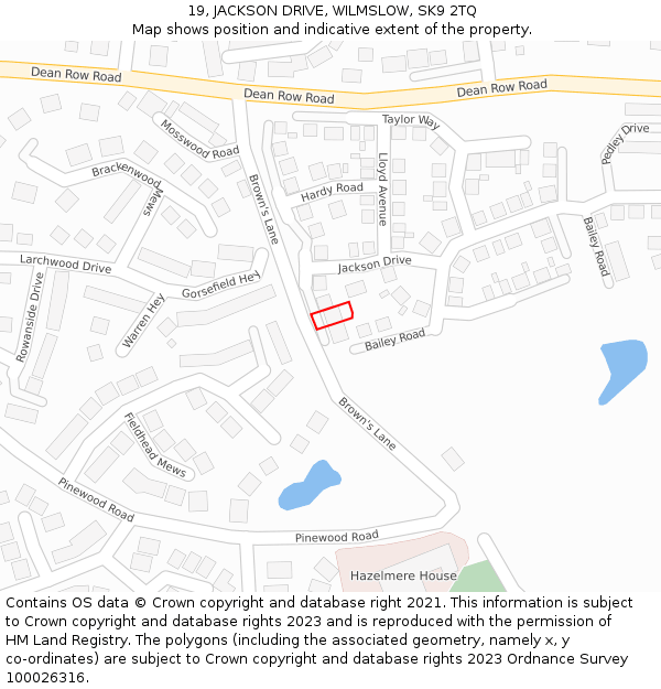 19, JACKSON DRIVE, WILMSLOW, SK9 2TQ: Location map and indicative extent of plot