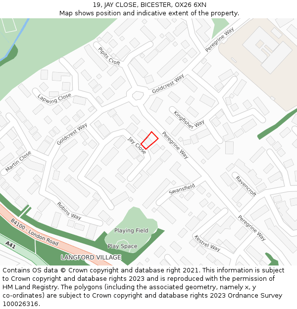 19, JAY CLOSE, BICESTER, OX26 6XN: Location map and indicative extent of plot