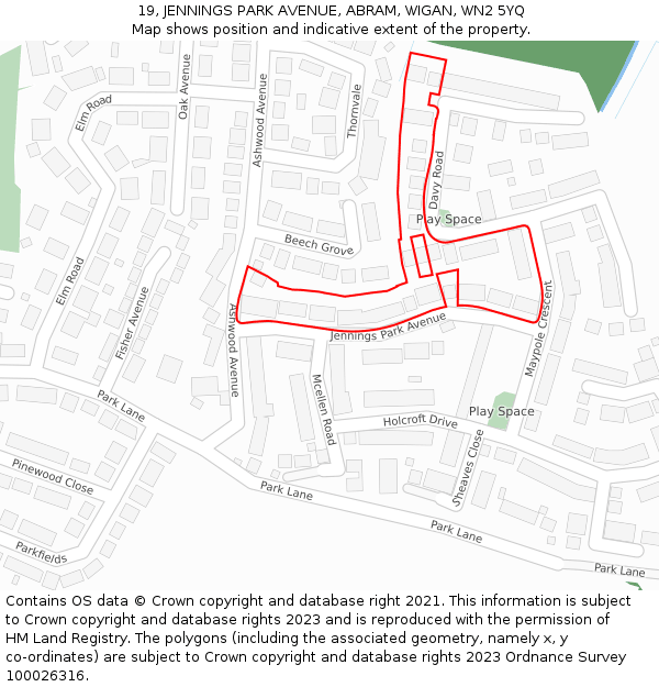19, JENNINGS PARK AVENUE, ABRAM, WIGAN, WN2 5YQ: Location map and indicative extent of plot