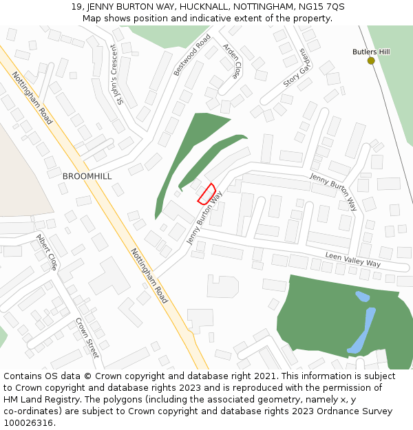 19, JENNY BURTON WAY, HUCKNALL, NOTTINGHAM, NG15 7QS: Location map and indicative extent of plot