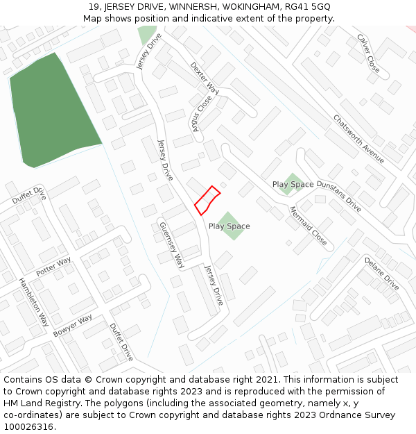 19, JERSEY DRIVE, WINNERSH, WOKINGHAM, RG41 5GQ: Location map and indicative extent of plot