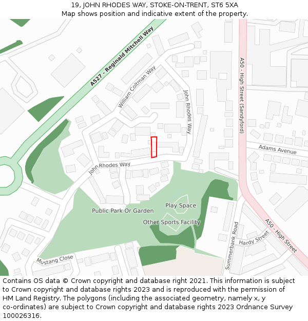 19, JOHN RHODES WAY, STOKE-ON-TRENT, ST6 5XA: Location map and indicative extent of plot