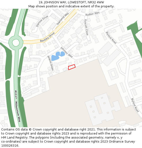 19, JOHNSON WAY, LOWESTOFT, NR32 4WW: Location map and indicative extent of plot