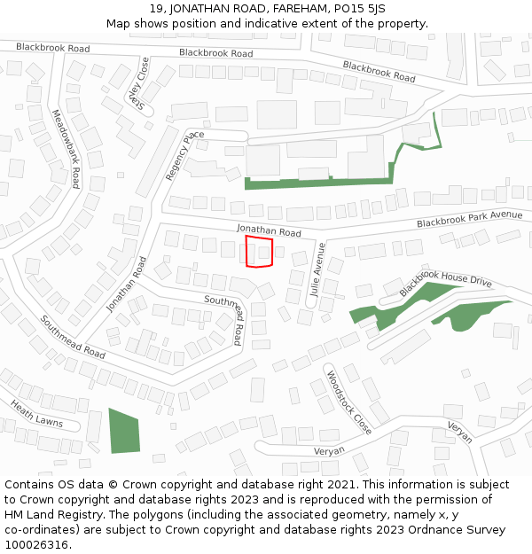 19, JONATHAN ROAD, FAREHAM, PO15 5JS: Location map and indicative extent of plot