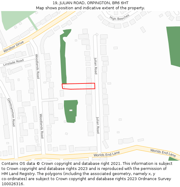 19, JULIAN ROAD, ORPINGTON, BR6 6HT: Location map and indicative extent of plot